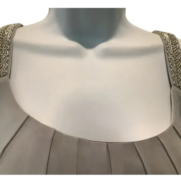 MANER PALE GRAY PLEATED FRONT BEADED STRAP ELEGANT TANK TOP 3X NWT - Picture 3 of 10
